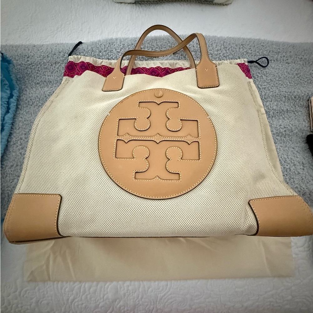Tory Burch Cream and Tan Tote Bag
